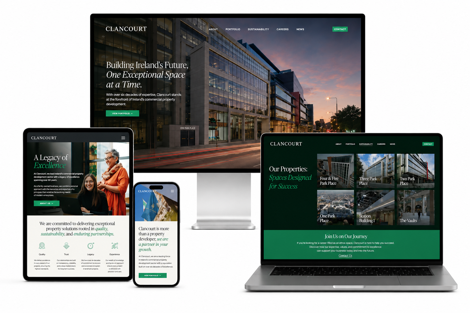 Clancourt brand refresh — website, signage, print and identity
