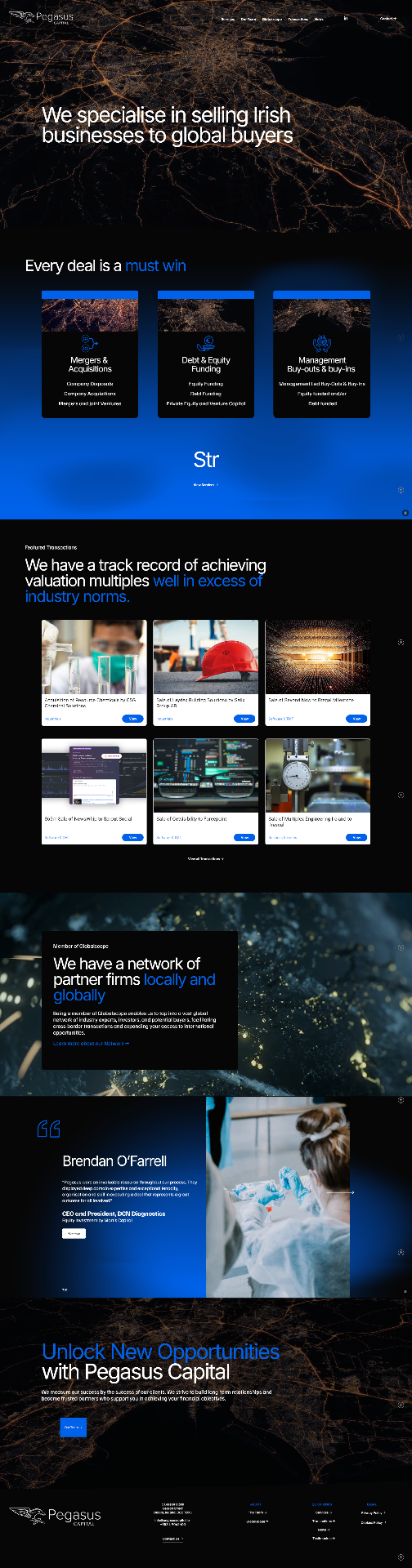 Pegasus Capital — brand refresh and website for an Irish M&A advisory firm